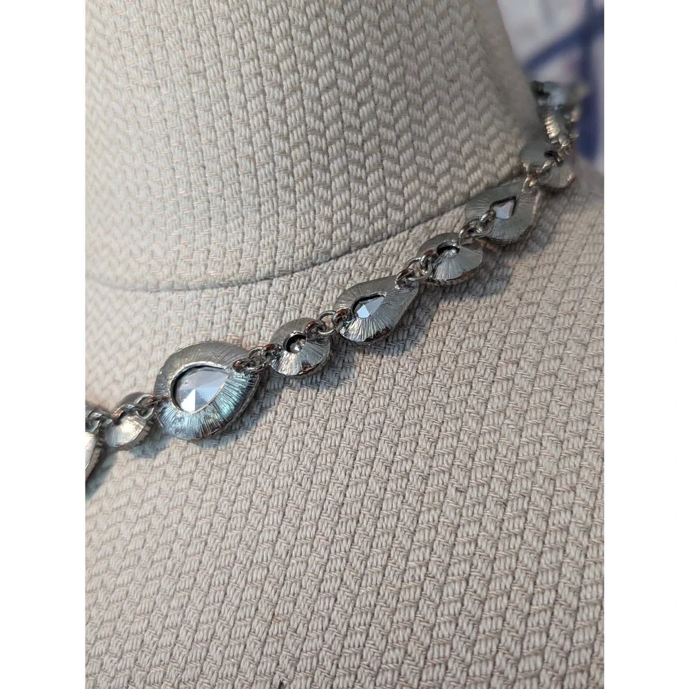 Sparkling Clear Multi Faceted Crystals Choker Bib Bridal Y Drop Necklace - Picture 4 of 8